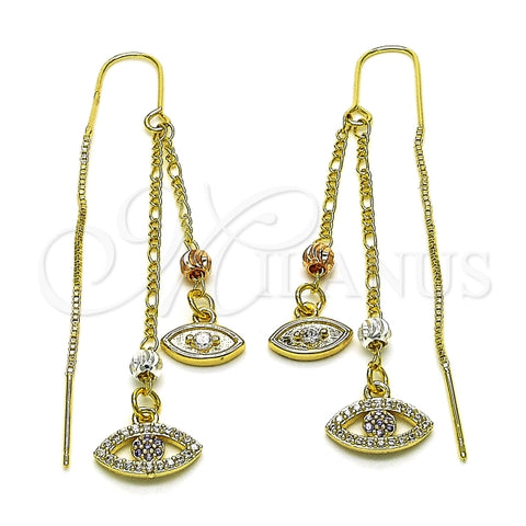 Arete Violador 02.253.0057 Oro Laminado, Diseño de Ojo Griego, con Micro Pave Blanca y Amatista, Pulido, Tricolor