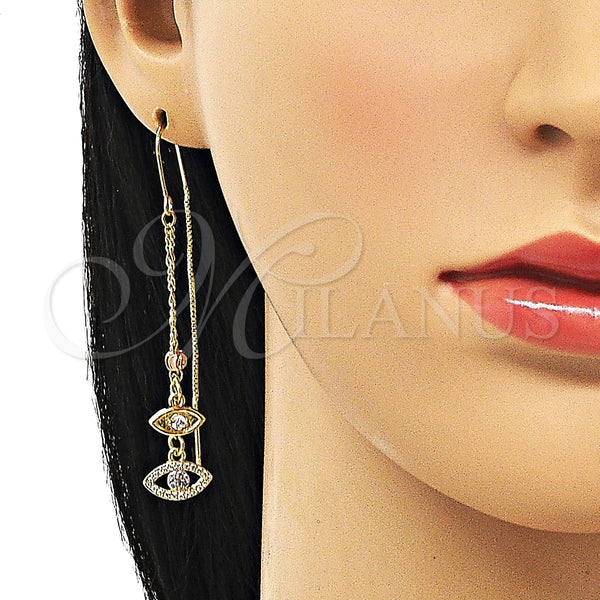 Arete Violador 02.253.0057 Oro Laminado, Diseño de Ojo Griego, con Blanca and Amatista Micro Pave, Pulido, Tres Tonos