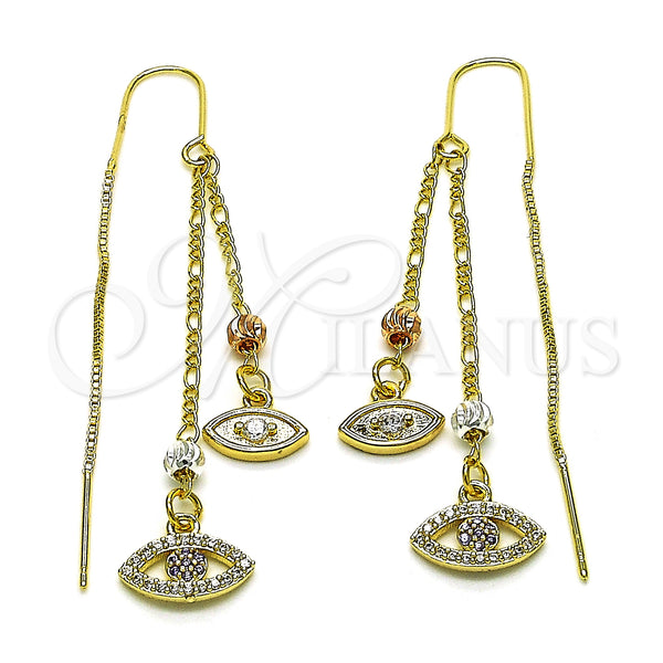 Arete Violador 02.253.0057 Oro Laminado, Diseño de Ojo Griego, con Blanca and Amatista Micro Pave, Pulido, Tres Tonos