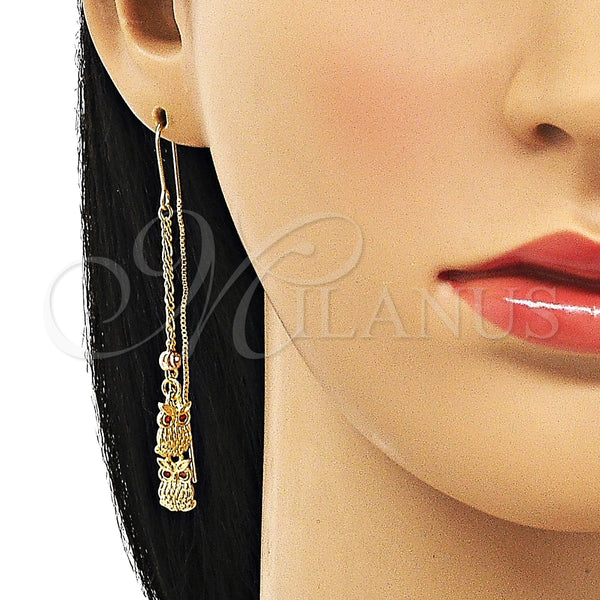 Arete Violador 02.253.0060 Oro Laminado, Diseño de Búho, con Granate Zirconia Cubica, Pulido, Tres Tonos