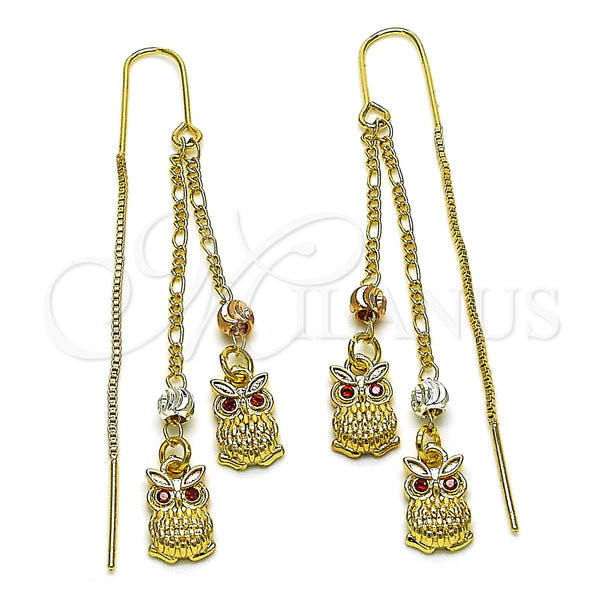 Arete Violador 02.253.0060 Oro Laminado, Diseño de Búho, con Granate Zirconia Cubica, Pulido, Tres Tonos