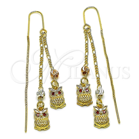 Arete Violador 02.253.0060 Oro Laminado, Diseño de Búho, con Granate Zirconia Cubica, Pulido, Tres Tonos