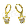 Arete Colgante 02.253.0061 Oro Laminado, Diseño de Niñita Pequeña, con Blanca Micro Pave, Pulido, Tono Dorado