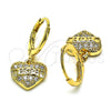 Arete Colgante 02.253.0064 Oro Laminado, Diseño de Corazón, con Blanca Micro Pave, Pulido, Tono Dorado