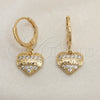 Arete Colgante 02.253.0064 Oro Laminado, Diseño de Corazón, con Blanca Micro Pave, Pulido, Tono Dorado