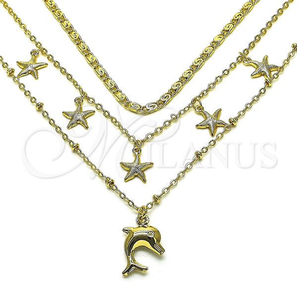 Gargantilla Elegante 04.213.0266.16 Oro Laminado, Diseño de Delfín y Estrella, Pulido, Tono Dorado (05 MM Thickness, 16 Inches Length)