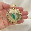 Dije Religioso 05.380.0161 Oro Laminado, Diseño de San Judas y Moneda Centenario, con Zirconia Cubica Blanca, Pulido, Dos Tonos