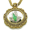 Dije Religioso 05.380.0161 Oro Laminado, Diseño de San Judas y Moneda Centenario, con Blanca Zirconia Cubica, Pulido, Dos Tonos