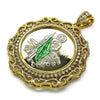 Dije Religioso 05.380.0161 Oro Laminado, Diseño de San Judas y Moneda Centenario, con Blanca Zirconia Cubica, Pulido, Dos Tonos