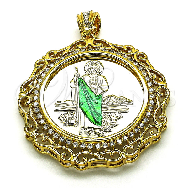 Dije Religioso 05.380.0161 Oro Laminado, Diseño de San Judas y Moneda Centenario, con Blanca Zirconia Cubica, Pulido, Dos Tonos