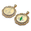 Dije Religioso 05.380.0161 Oro Laminado, Diseño de San Judas y Moneda Centenario, con Zirconia Cubica Blanca, Pulido, Dos Tonos