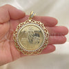 Dije Religioso 05.380.0161.1 Oro Laminado, Diseño de Moneda Centenario y San Judas, con Blanca Zirconia Cubica, Pulido, Tono Dorado