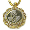 Dije Religioso 05.380.0161.1 Oro Laminado, Diseño de Moneda Centenario y San Judas, con Blanca Zirconia Cubica, Pulido, Tono Dorado