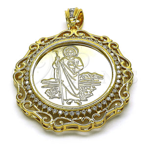 Dije Religioso 05.380.0161.1 Oro Laminado, Diseño de Moneda Centenario y San Judas, con Blanca Zirconia Cubica, Pulido, Tono Dorado