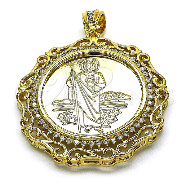 Dije Religioso 05.380.0161.1 Oro Laminado, Diseño de Moneda Centenario y San Judas, con Blanca Zirconia Cubica, Pulido, Tono Dorado