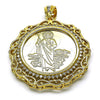 Dije Religioso 05.380.0161.1 Oro Laminado, Diseño de Moneda Centenario y San Judas, con Blanca Zirconia Cubica, Pulido, Tono Dorado