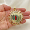 Dije Religioso 05.380.0162 Oro Laminado, Diseño de Guadalupe y Moneda Centenario, con Zirconia Cubica Blanca, Pulido, Tres Tonos