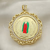 Dije Religioso 05.380.0162 Oro Laminado, Diseño de Guadalupe y Moneda Centenario, con Zirconia Cubica Blanca, Pulido, Tres Tonos