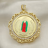 Dije Religioso 05.380.0162 Oro Laminado, Diseño de Guadalupe y Moneda Centenario, con Blanca Zirconia Cubica, Pulido, Tres Tonos