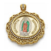 Dije Religioso 05.380.0162 Oro Laminado, Diseño de Guadalupe y Moneda Centenario, con Zirconia Cubica Blanca, Pulido, Tres Tonos