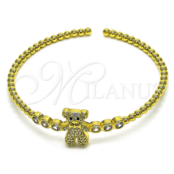 Aro Individual 07.341.0043 Oro Laminado, Diseño de Osito, con Blanca Zirconia Cubica and Blanca Micro Pave, Pulido, Tono Dorado (03 MM Thickness, One size fits all)