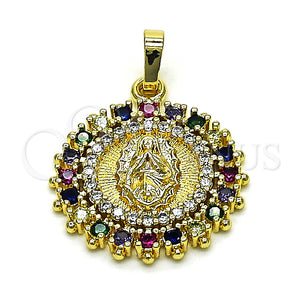 Dije Religioso 05.284.0004 Oro Laminado, Diseño de Altagracia, con Multicolor Zirconia Cubica and Blanca Micro Pave, Pulido, Tono Dorado