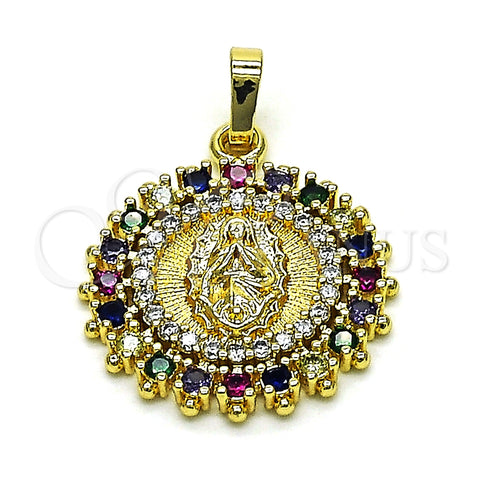Dije Religioso 05.284.0004 Oro Laminado, Diseño de Altagracia, con Multicolor Zirconia Cubica and Blanca Micro Pave, Pulido, Tono Dorado