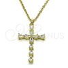 Dije Religioso 05.284.0007 Oro Laminado, Diseño de Cruz, con Blanca Zirconia Cubica, Pulido, Tono Dorado
