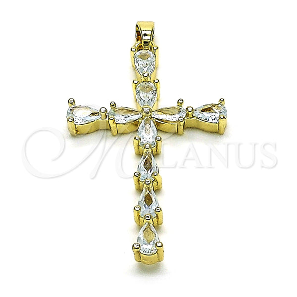 Dije Religioso 05.284.0007 Oro Laminado, Diseño de Cruz, con Blanca Zirconia Cubica, Pulido, Tono Dorado