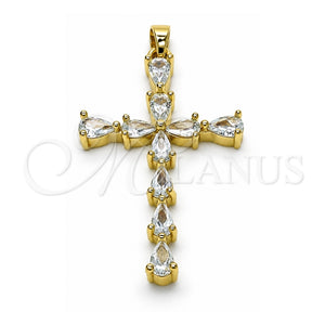 Dije Religioso 05.284.0007 Oro Laminado, Diseño de Cruz, con Blanca Zirconia Cubica, Pulido, Tono Dorado