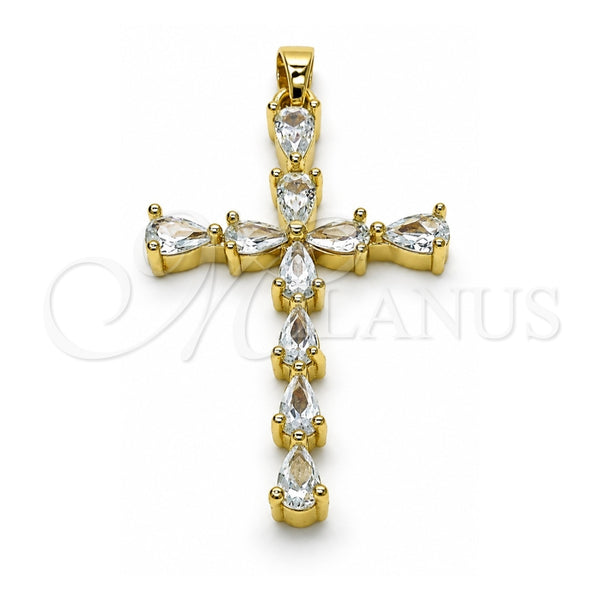 Dije Religioso 05.284.0007 Oro Laminado, Diseño de Cruz, con Blanca Zirconia Cubica, Pulido, Tono Dorado