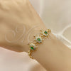 Pulsera Elegante 03.284.0024.07 Oro Laminado, Diseño de Tortuga y Pescado, con Verde and Blanca Zirconia Cubica, Pulido, Tono Dorado (04 MM Thickness, 7 Inches Length)