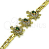 Pulsera Elegante 03.284.0024.07 Oro Laminado, Diseño de Tortuga y Pescado, con Verde and Blanca Zirconia Cubica, Pulido, Tono Dorado (04 MM Thickness, 7 Inches Length)