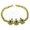 Pulsera Elegante 03.284.0024.07 Oro Laminado, Diseño de Tortuga y Pescado, con Verde and Blanca Zirconia Cubica, Pulido, Tono Dorado (04 MM Thickness, 7 Inches Length)