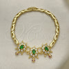 Pulsera Elegante 03.284.0024.07 Oro Laminado, Diseño de Tortuga y Pescado, con Verde and Blanca Zirconia Cubica, Pulido, Tono Dorado (04 MM Thickness, 7 Inches Length)