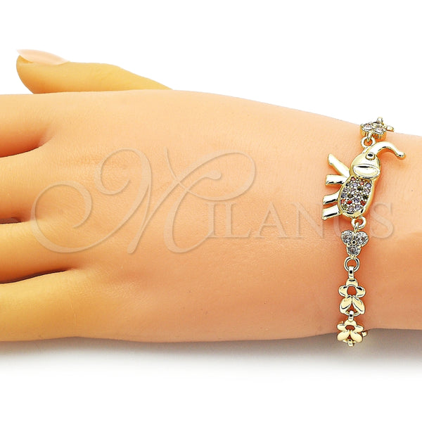 Pulsera Elegante 03.284.0025.1.07 Oro Laminado, Diseño de Elefante y Oja, con Multicolor Micro Pave and Blanca Zirconia Cubica, Pulido, Tono Dorado (07 MM Thickness, 7 Inches Length)
