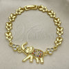 Pulsera Elegante 03.284.0025.1.07 Oro Laminado, Diseño de Elefante y Oja, con Multicolor Micro Pave and Blanca Zirconia Cubica, Pulido, Tono Dorado (07 MM Thickness, 7 Inches Length)