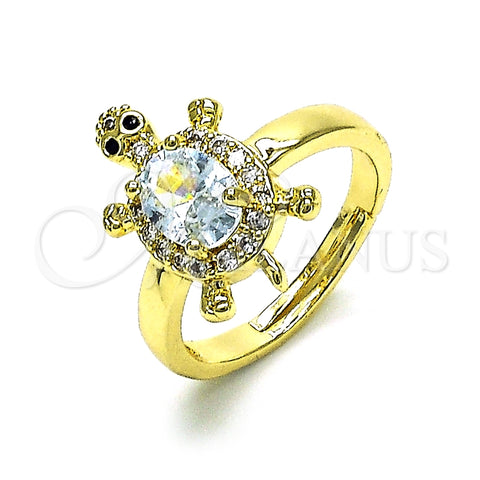 Anillo Multi Piedra 01.284.0086 Oro Laminado, Diseño de Tortuga, con Blanca Zirconia Cubica and Blanca Micro Pave, Pulido, Tono Dorado (One size fits all)