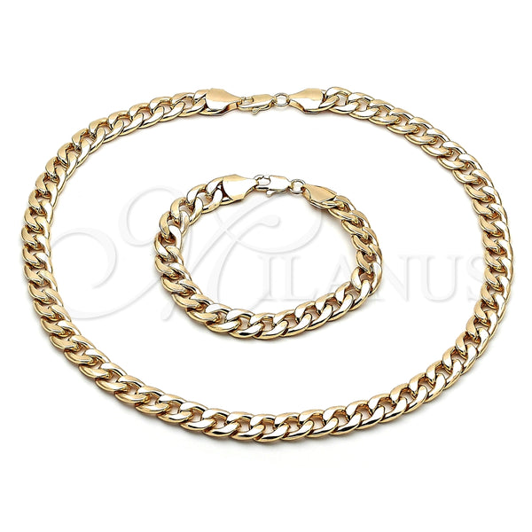 Collar y Pulsera 06.372.0055 Oro Laminado, Diseño de Cubana, Pulido, Tono Dorado