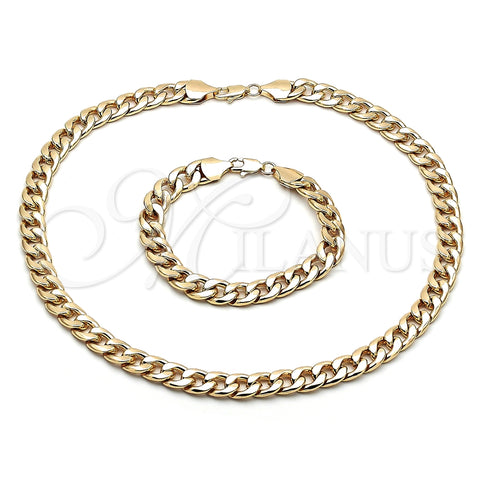 Collar y Pulsera 06.372.0055 Oro Laminado, Diseño de Cubana, Pulido, Tono Dorado