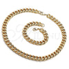Collar y Pulsera 06.372.0056 Oro Laminado, Diseño de Cubana Concava, Pulido, Tono Dorado