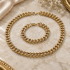 Collar y Pulsera 06.372.0056 Oro Laminado, Diseño de Cubana Concava, Pulido, Tono Dorado