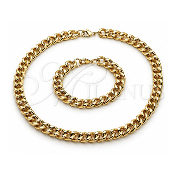 Collar y Pulsera 06.372.0056 Oro Laminado, Diseño de Cubana Concava, Pulido, Tono Dorado