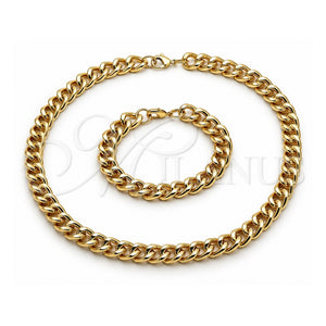Collar y Pulsera 06.372.0056 Oro Laminado, Diseño de Cubana Concava, Pulido, Tono Dorado
