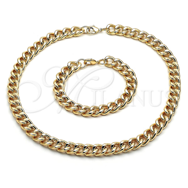 Collar y Pulsera 06.372.0056 Oro Laminado, Diseño de Cubana Concava, Pulido, Tono Dorado