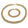 Collar y Pulsera 06.372.0056 Oro Laminado, Diseño de Cubana Concava, Pulido, Tono Dorado