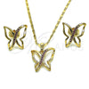 Juego de Arete y Dije de Adulto 10.196.0075 Oro Laminado, Diseño de Mariposa, con Rubi Micro Pave, Pulido, Tono Dorado