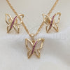 Juego de Arete y Dije de Adulto 10.196.0075 Oro Laminado, Diseño de Mariposa, con Rubi Micro Pave, Pulido, Tono Dorado
