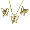 Juego de Arete y Dije de Adulto 10.196.0075 Oro Laminado, Diseño de Mariposa, con Rubi Micro Pave, Pulido, Tono Dorado