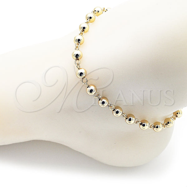 Tobillera Elegante 03.63.2178.10 Oro Laminado, Diseño de Bola, Pulido, Tono Dorado (06 MM Thickness, 10 Inches Length)